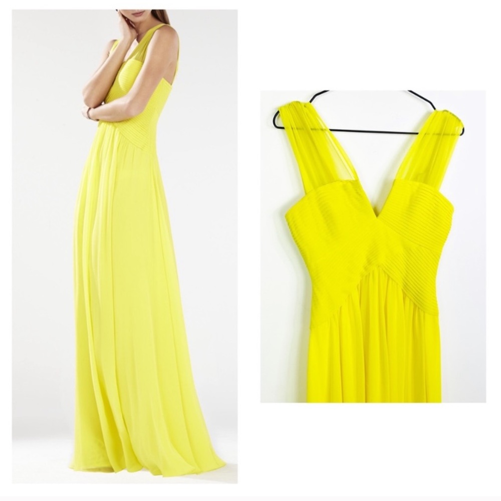 Bcbg astella yellow shirred pleated maxi dress 4